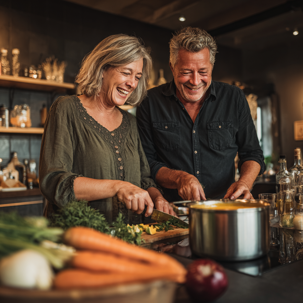 Доросла пара готує корисну страву